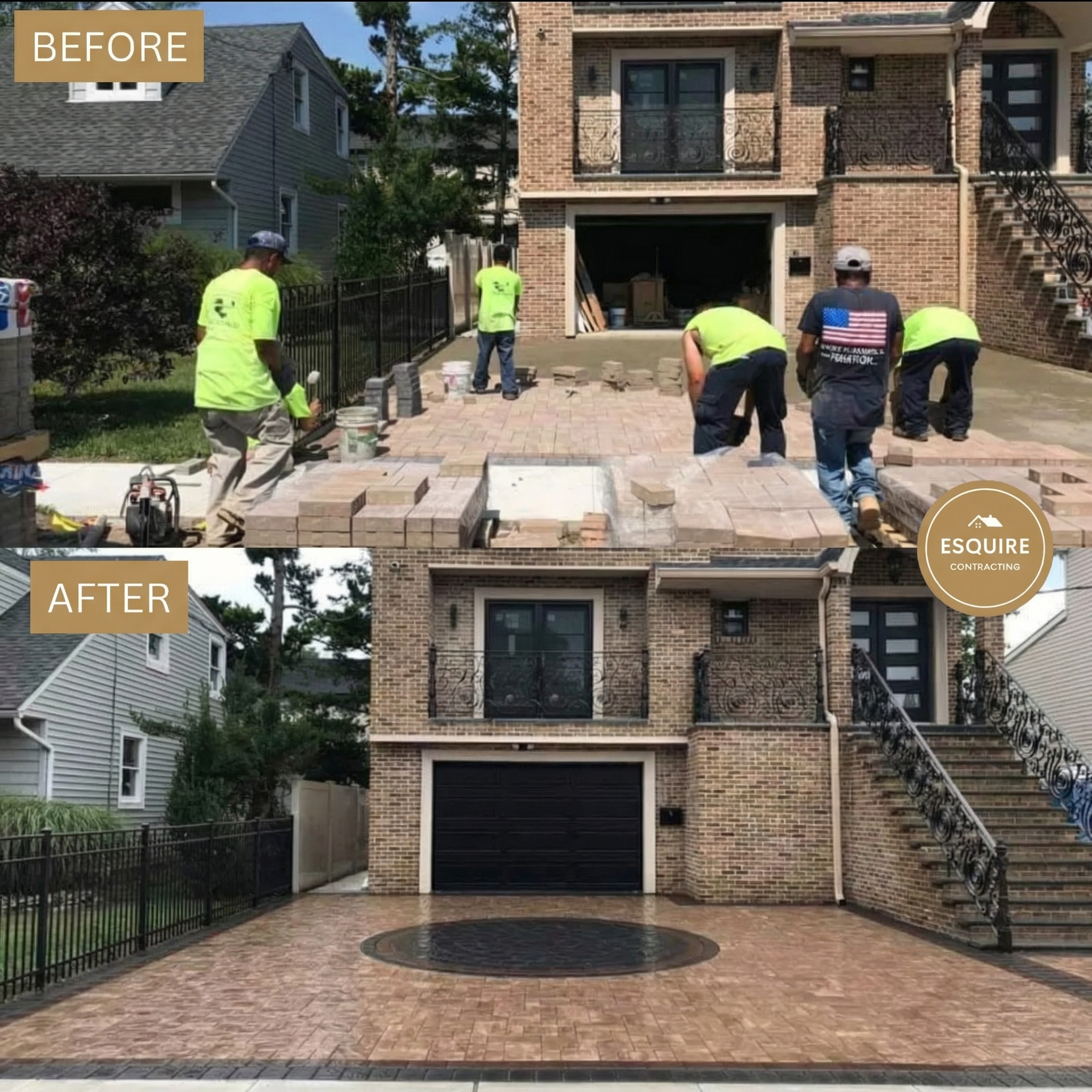 Stamped concrete driveway before and after